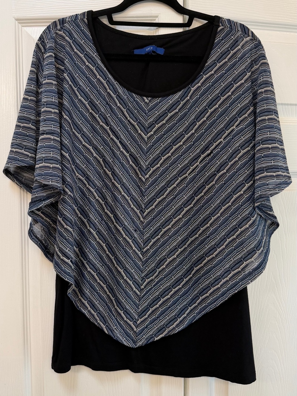 Apt. 9 Blue Patterned Layered Poncho-Style Sweater Top